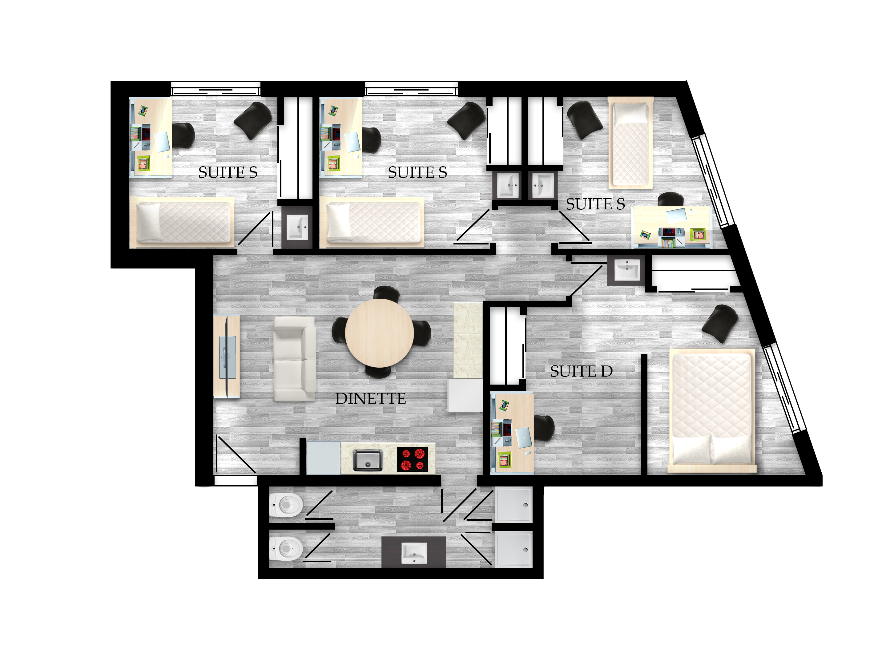 Appartement pour étudiants de 2 à 6 chambres